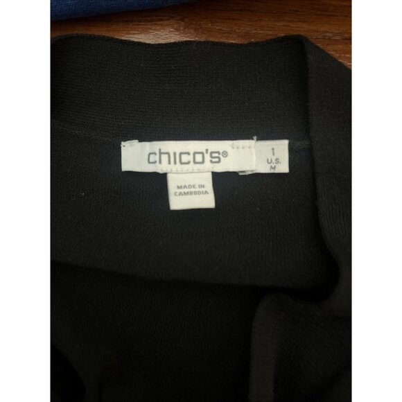 CHICO'S - WOMEN'S MEDIUM - BLACK LONG SLEEVE OPEN FRONT COTTON BLEND CARDIGAN - Picture 6 of 6